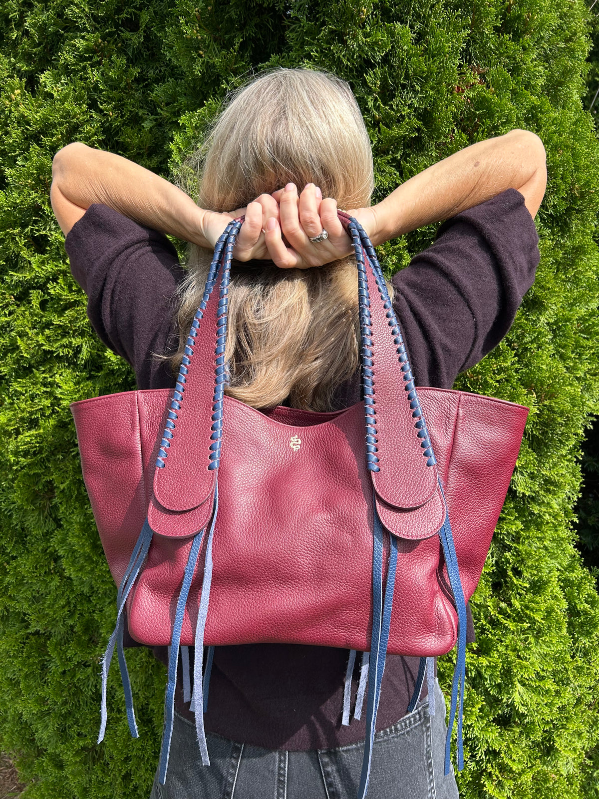 Talitha in Claret with Navy Lacing