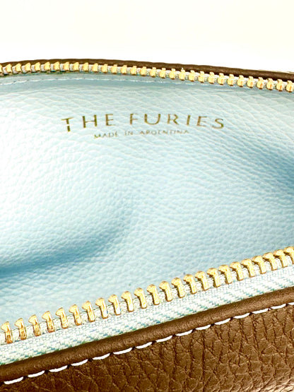Small Makeup Bag in Espresso with a Sky Blue Interior