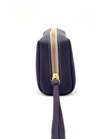 Small Makeup Bag in Eggplant with a Lilac Interior