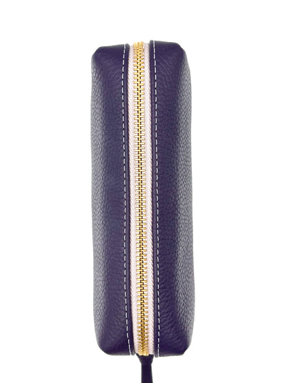 Small Makeup Bag in Eggplant with a Lilac Interior