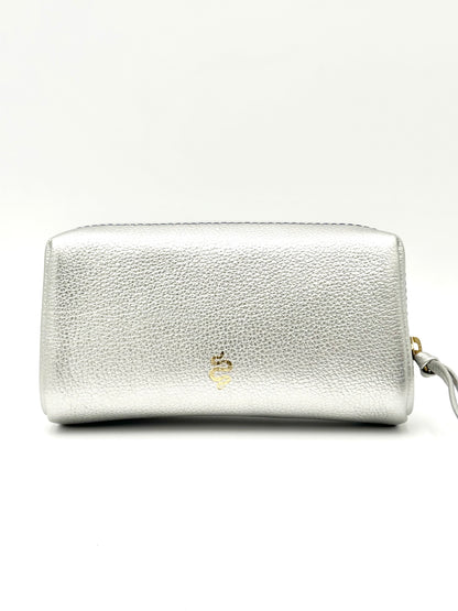 Small Makeup Bag in Silver with a Sapphire Interior