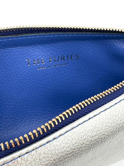 Small Makeup Bag in Silver with a Sapphire Interior