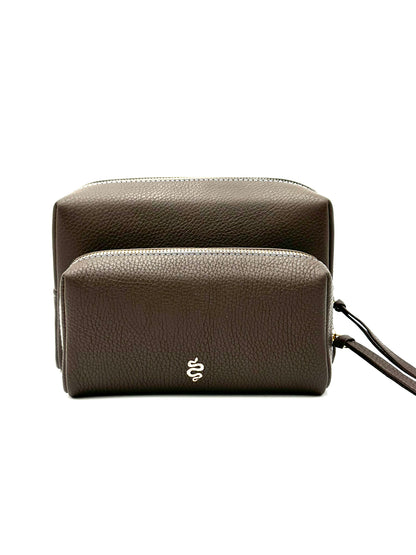 Large Accessories Bag in Espresso with a Sky Blue Interior