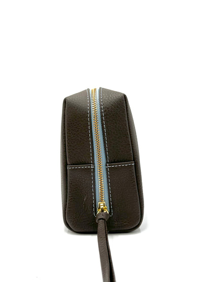 Large Accessories Bag in Espresso with a Sky Blue Interior