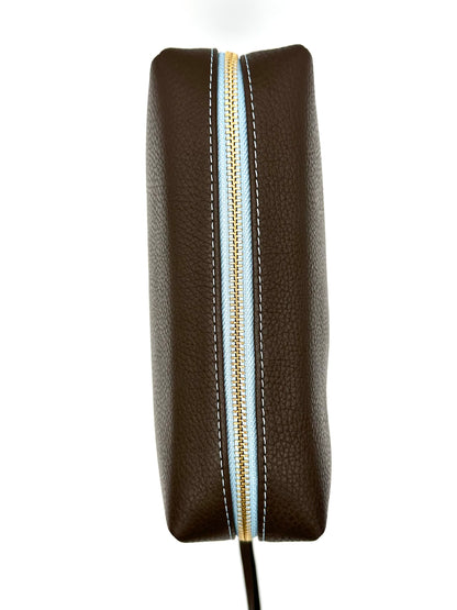 Large Accessories Bag in Espresso with a Sky Blue Interior