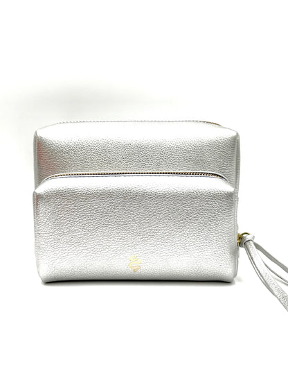 Large Accessories Bag in Silver with a Sapphire Interior