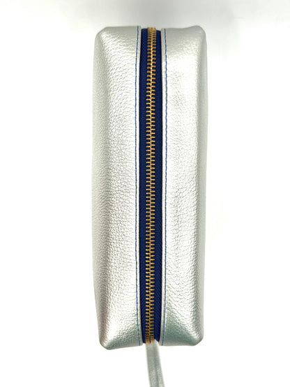 Large Accessories Bag in Silver with a Sapphire Interior