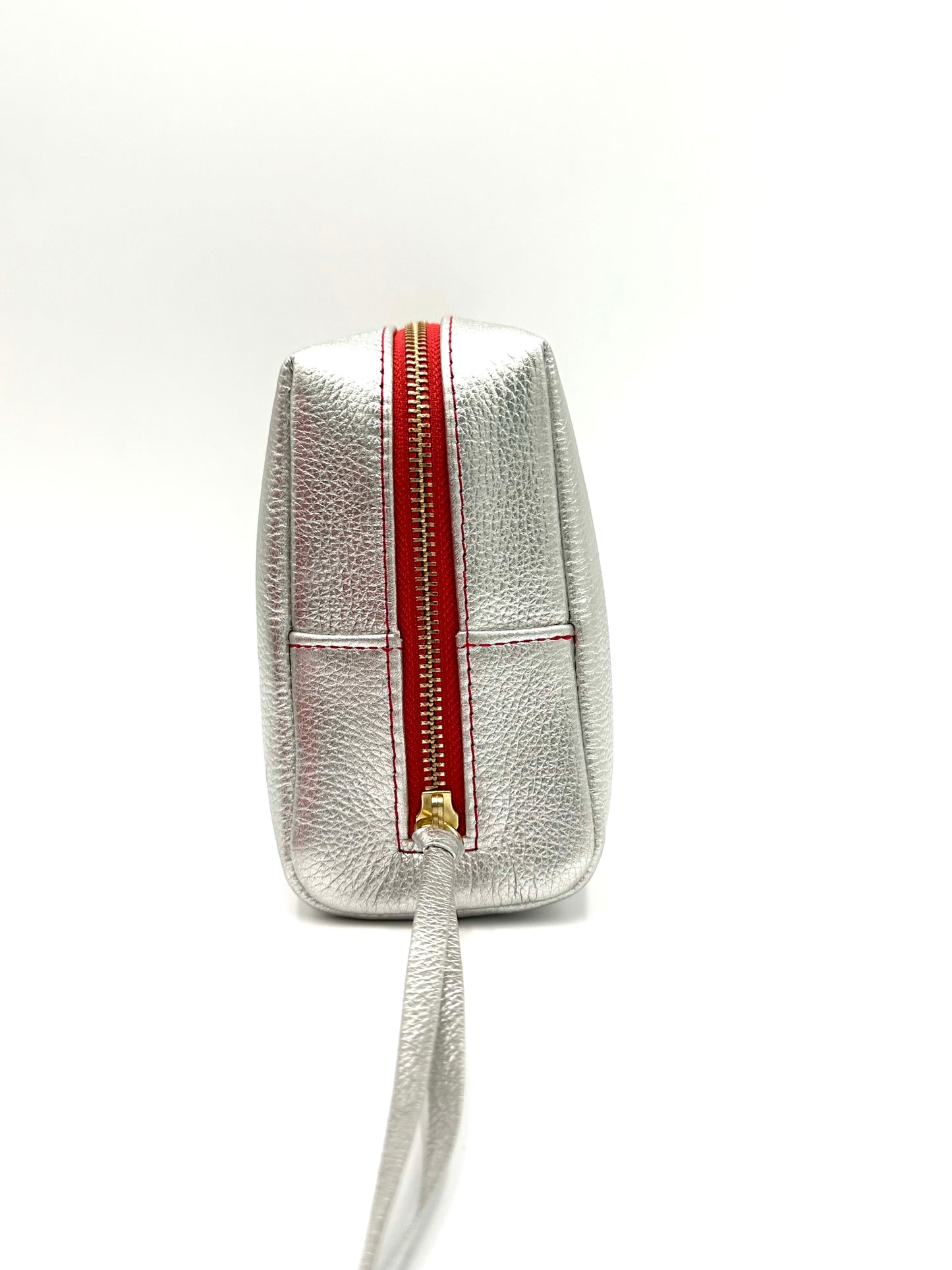 Large Accessories Bag in Silver with a Lipstick Red Interior