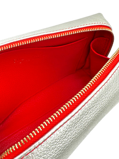 Large Accessories Bag in Silver with a Lipstick Red Interior