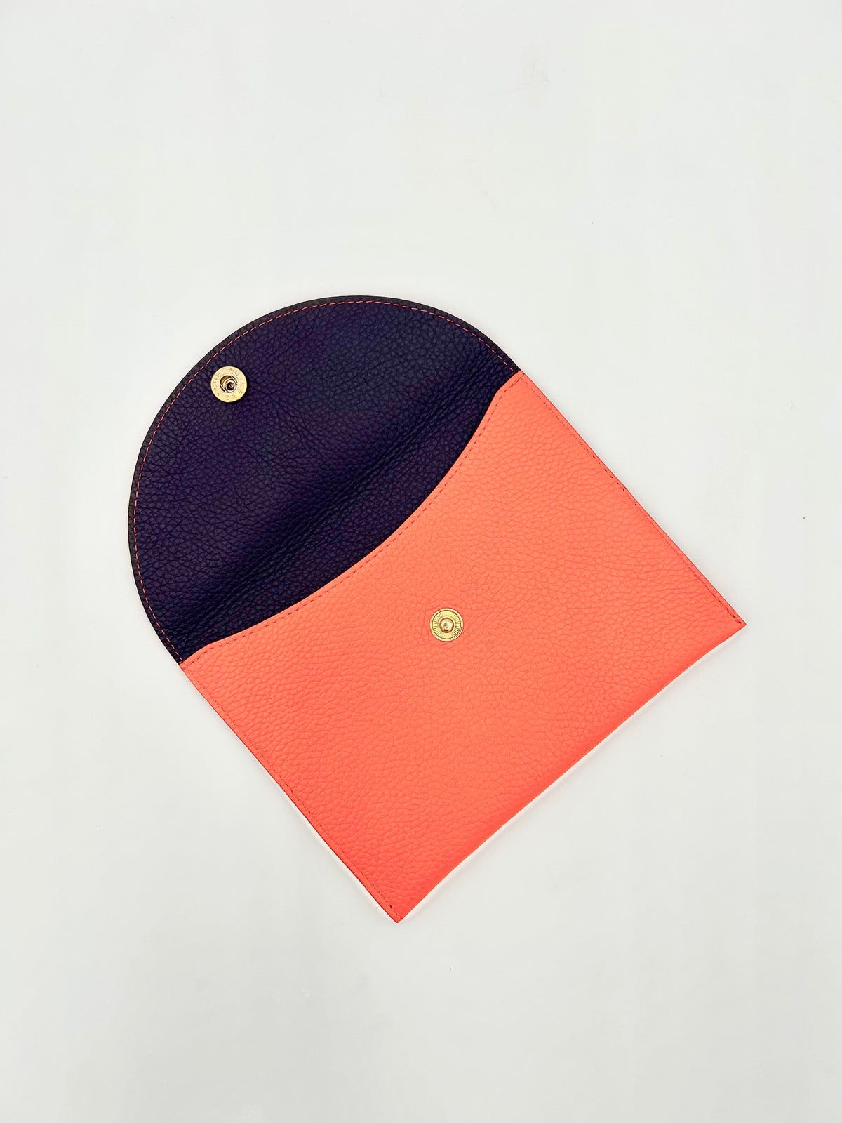 Large Leather Envelope in Bright Orange with an Eggplant Interior