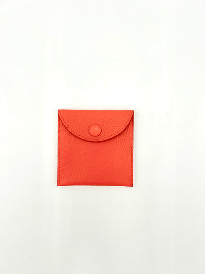 Small Leather Envelope in Bright Orange with an Eggplant Interior