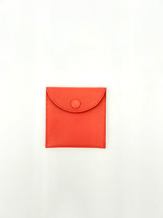 Small Leather Envelope in Bright Orange with an Eggplant Interior