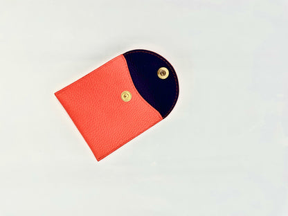 Small Leather Envelope in Bright Orange with an Eggplant Interior