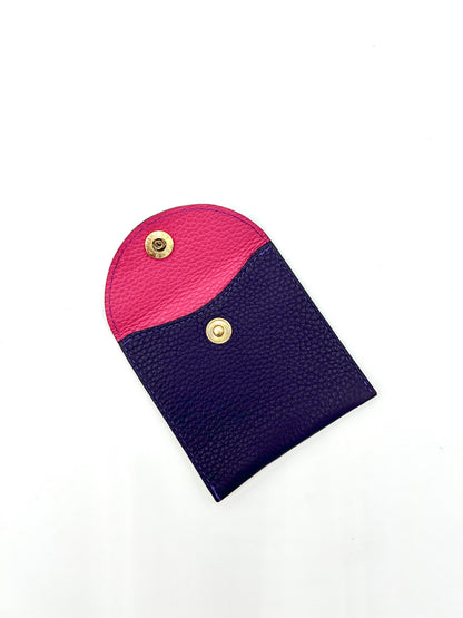 Small Leather Envelope in Eggplant with a Fuchsia Interior