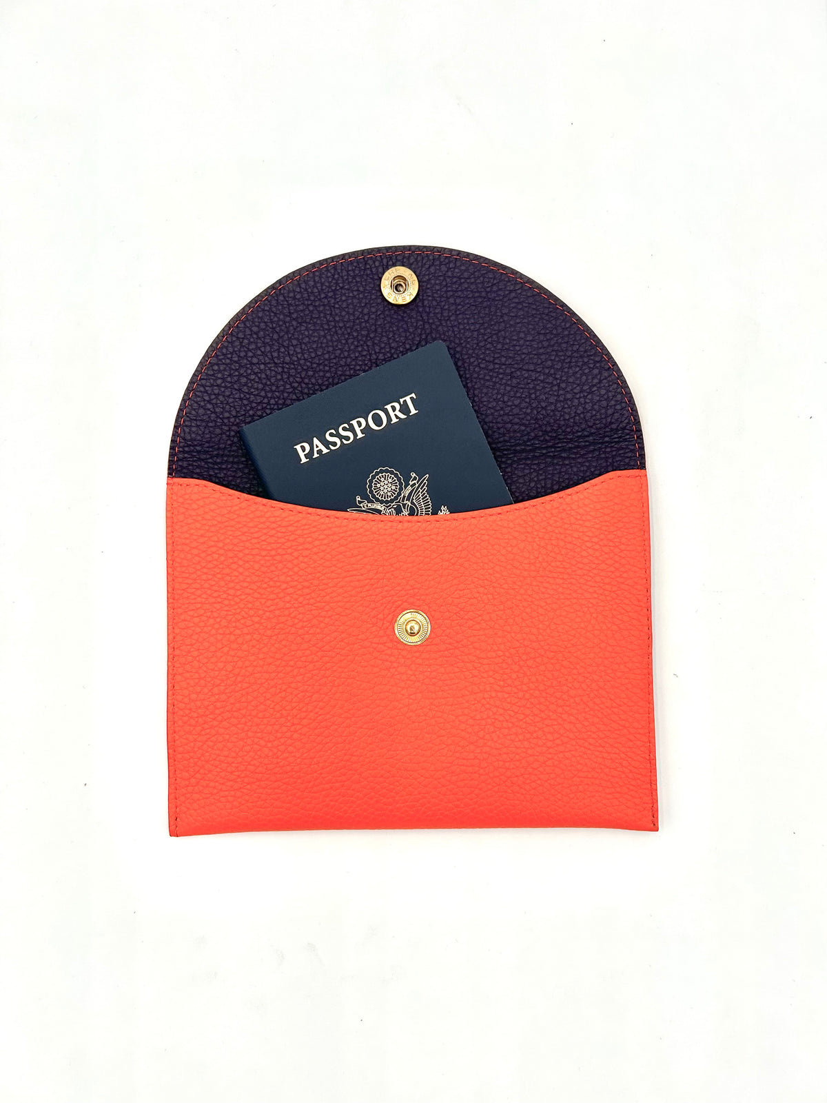 Large Leather Envelope in Bright Orange with an Eggplant Interior