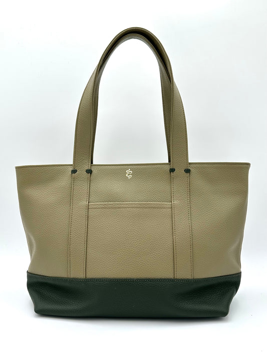 Large Carolyn Tote in Lichen with Holly Green Base