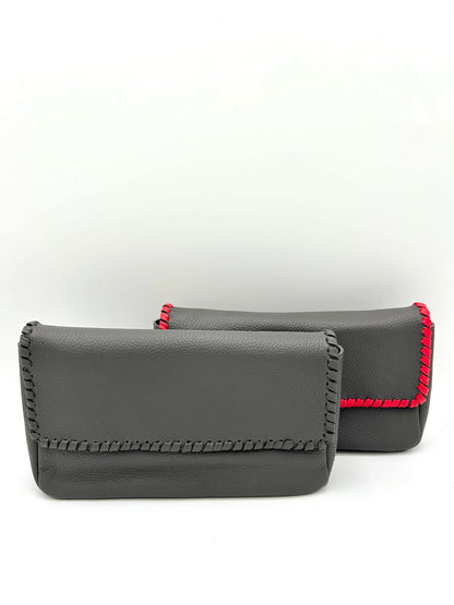 Emmanuelle Flap Bag - Anthracite with Lipstick Red Lacing