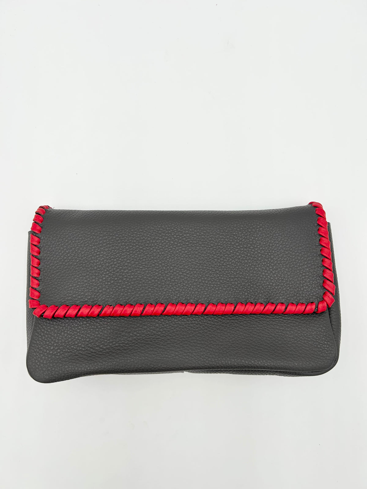 Emmanuelle Flap Bag - Anthracite with Lipstick Red Lacing
