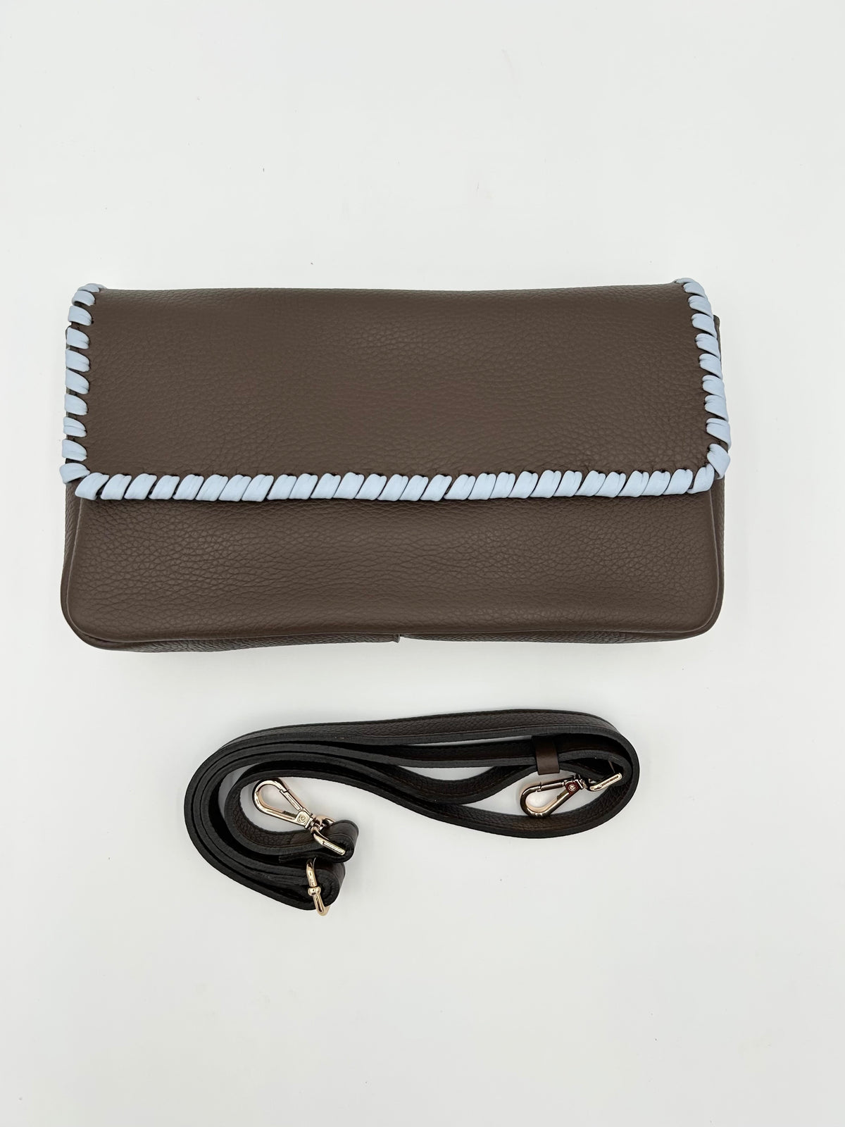 Emmanuelle Flap Bag - Chocolate with Sky Blue Lacing