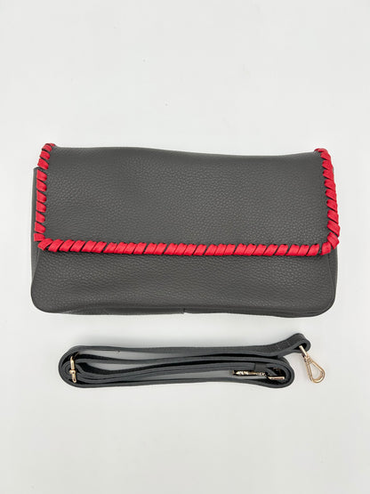 Emmanuelle Flap Bag - Anthracite with Lipstick Red Lacing
