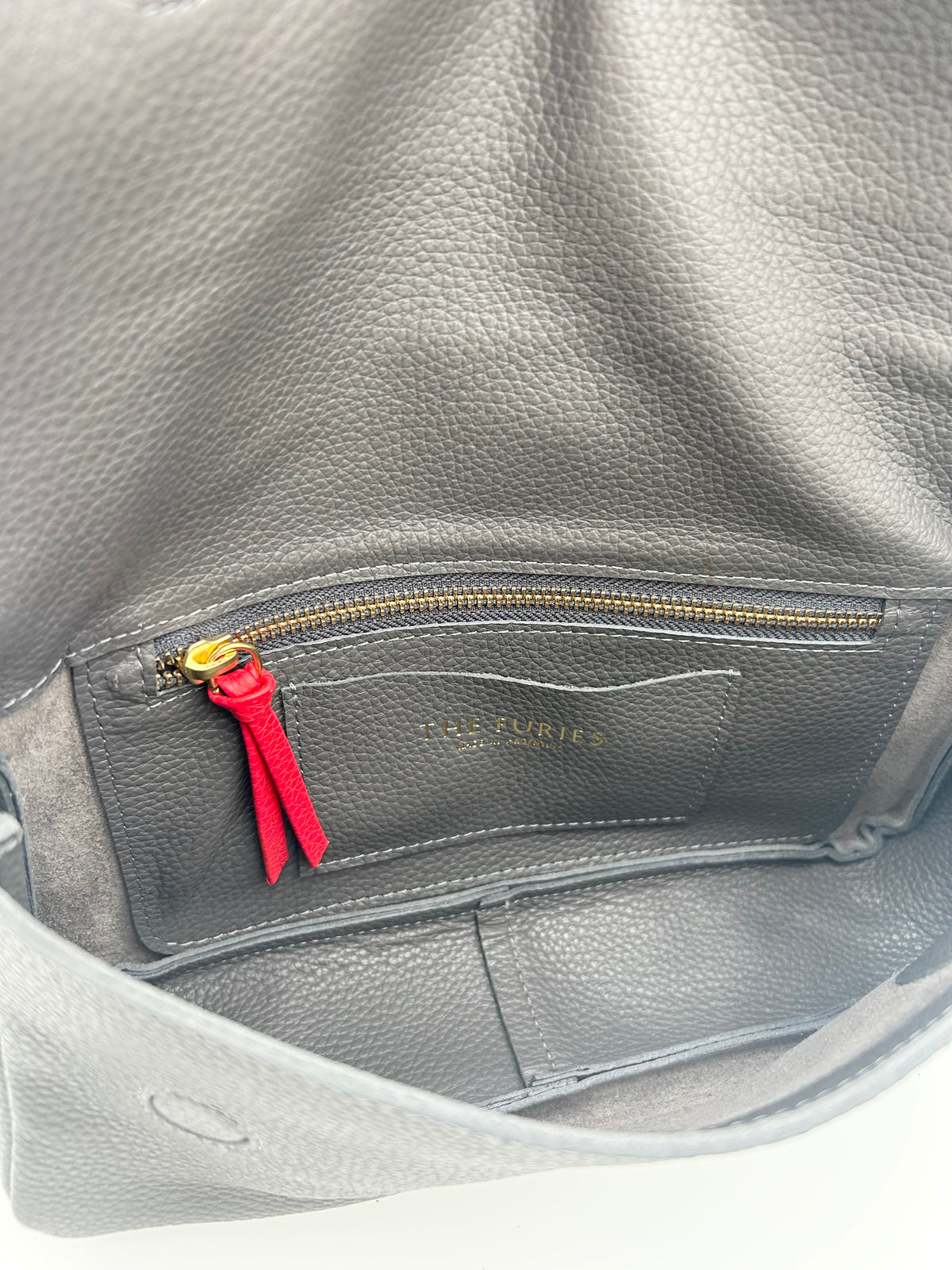 Emmanuelle Flap Bag - Anthracite with Lipstick Red Lacing