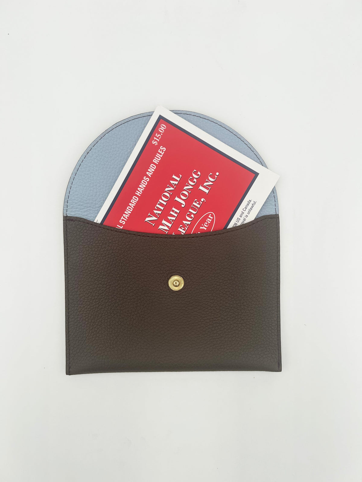 Large Leather Envelope in Chocolate Leather with a Sky Blue Interior