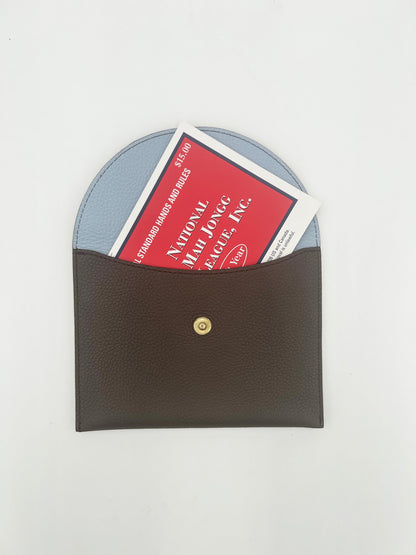 Large Leather Envelope in Chocolate Leather with a Sky Blue Interior