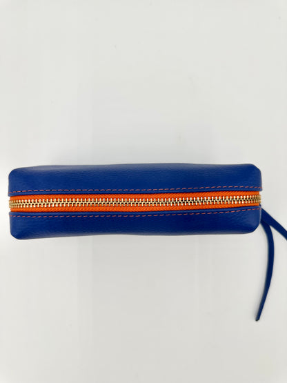 Large Accessories Bag in Sapphire with a Bright Orange Interior