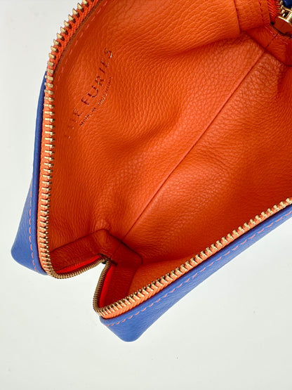 Large Accessories Bag in Sapphire with a Bright Orange Interior