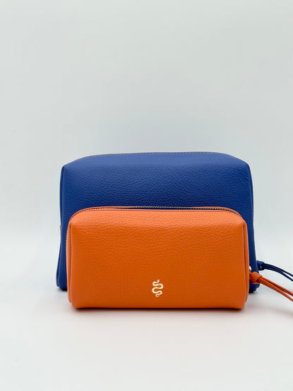 Small Makeup Bag in Bright Orange with a Sapphire Interior