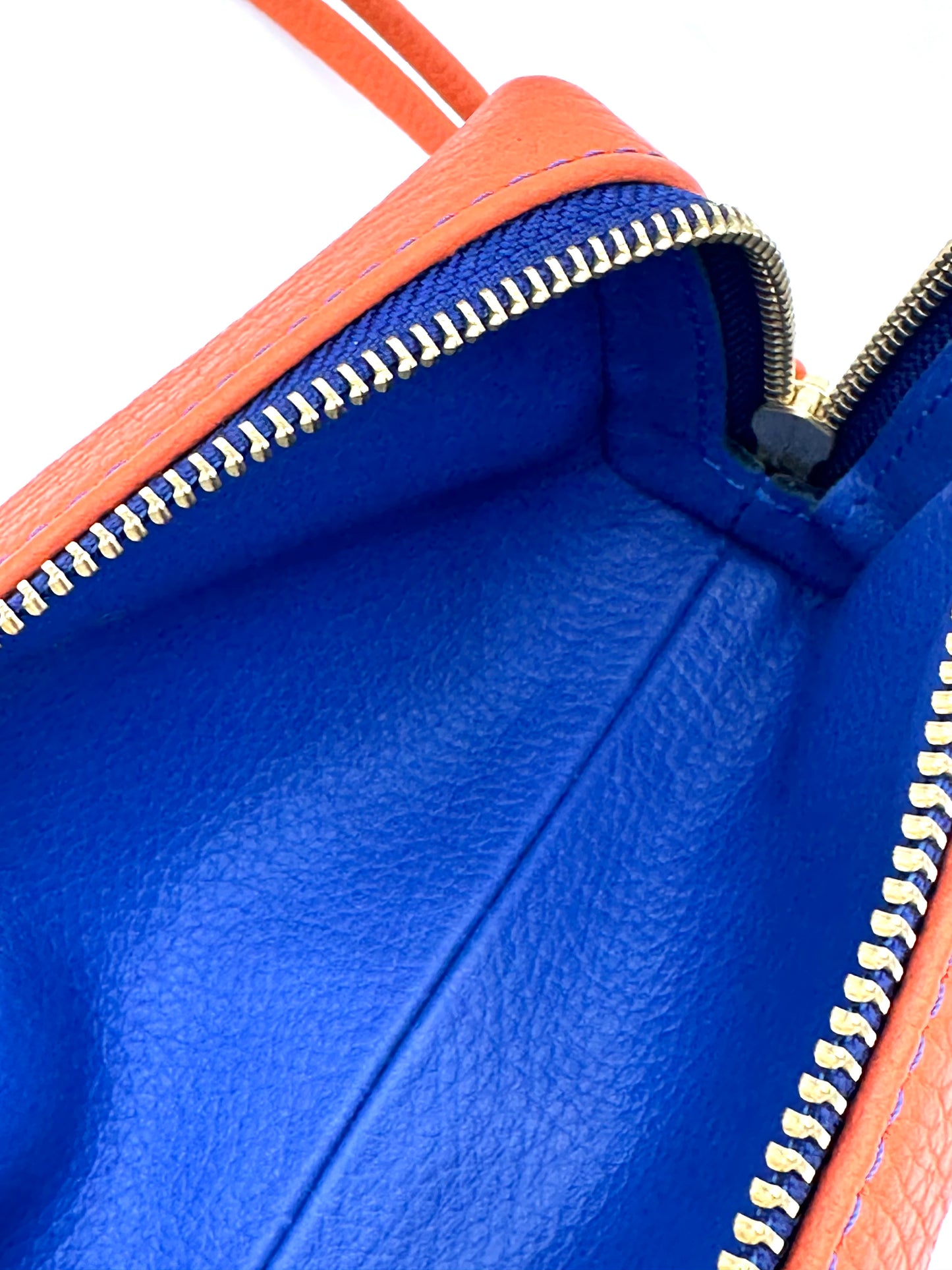 Small Makeup Bag in Bright Orange with a Sapphire Interior