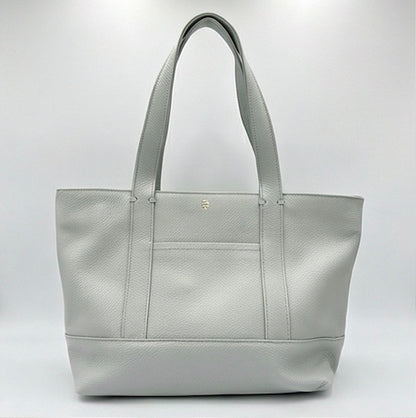 The Large Carolyn tote handbag from The Furies Collective in Grey Clouds — saturated pebble leather with thick handles and zipper top closure.