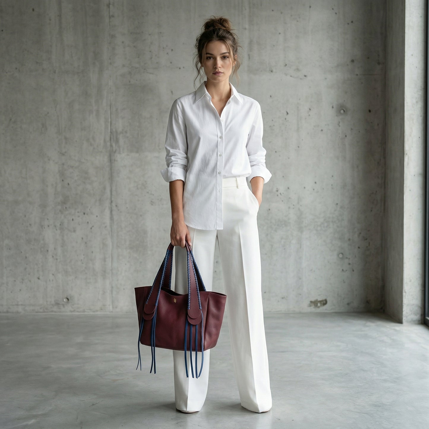 Talitha in Claret with Navy Lacing